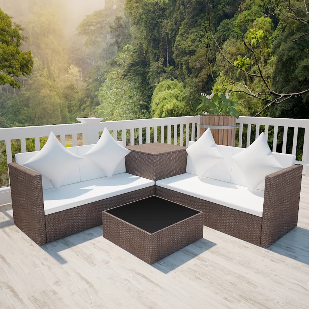 4-delige Loungeset met kussens poly rattan bruin is nu te koop bij PeponiXL, paradijselijk wonen!