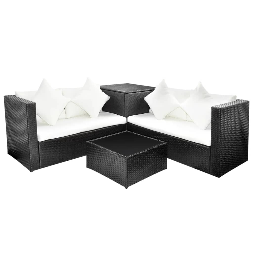 4-delige Loungeset met kussens poly rattan zwart is nu te koop bij PeponiXL, paradijselijk wonen!