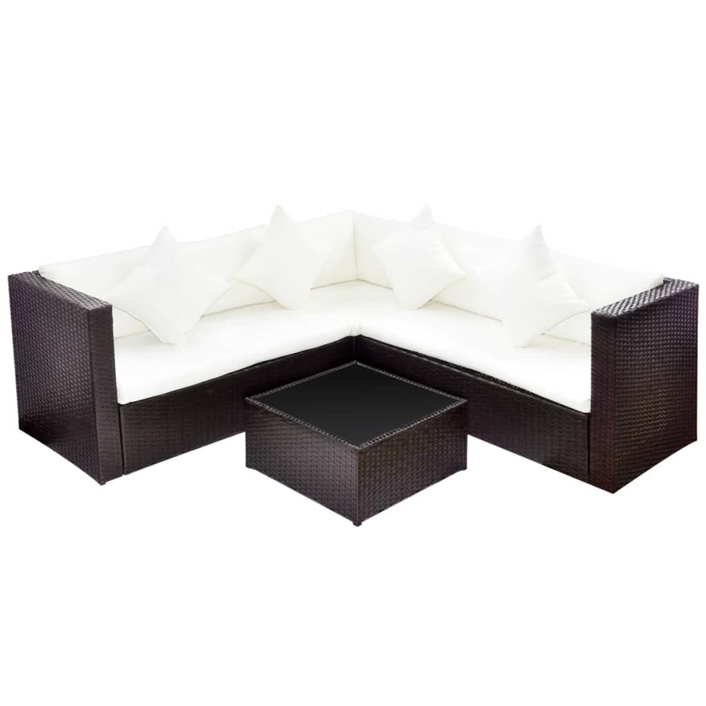 4-delige Loungeset met kussens poly rattan bruin is nu te koop bij PeponiXL, paradijselijk wonen!