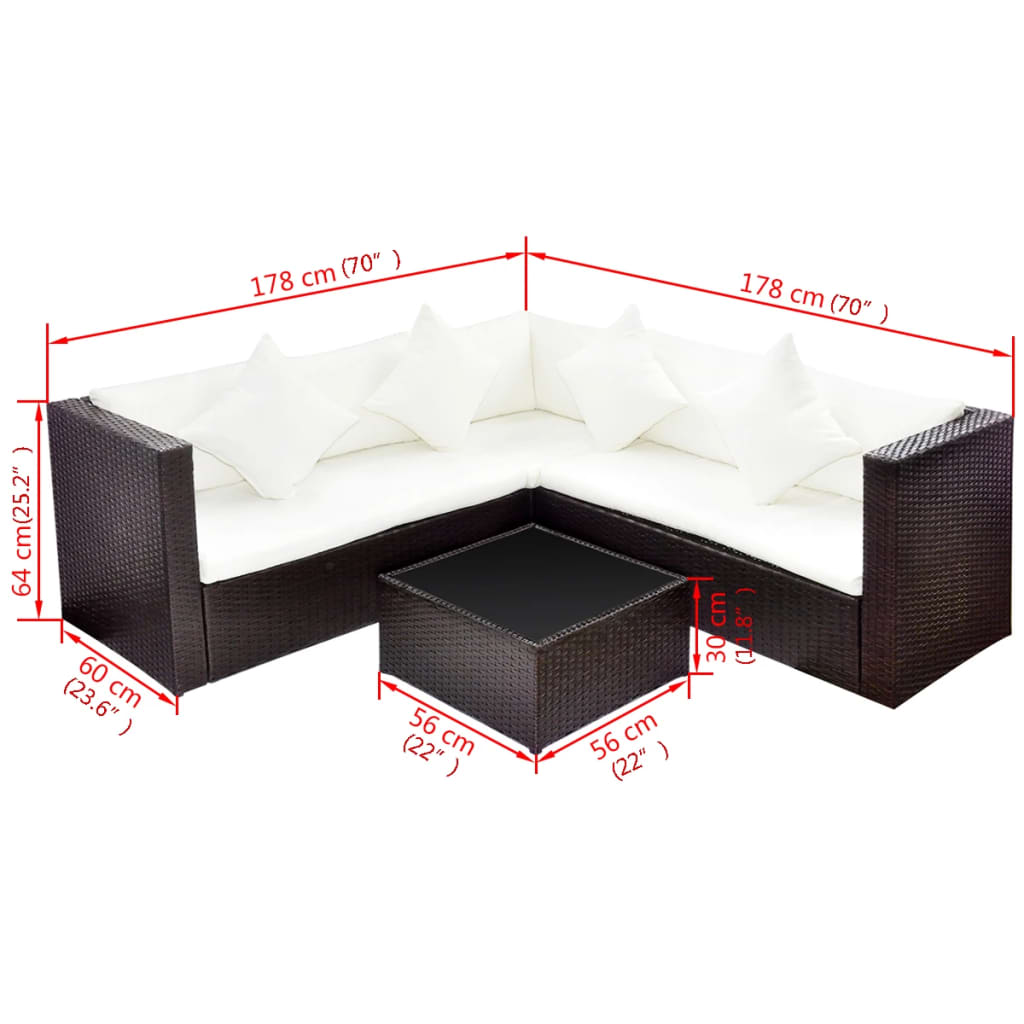 4-delige Loungeset met kussens poly rattan bruin is nu te koop bij PeponiXL, paradijselijk wonen!