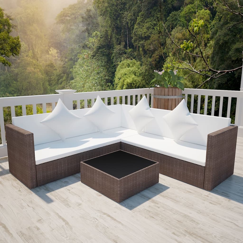 4-delige Loungeset met kussens poly rattan bruin is nu te koop bij PeponiXL, paradijselijk wonen!