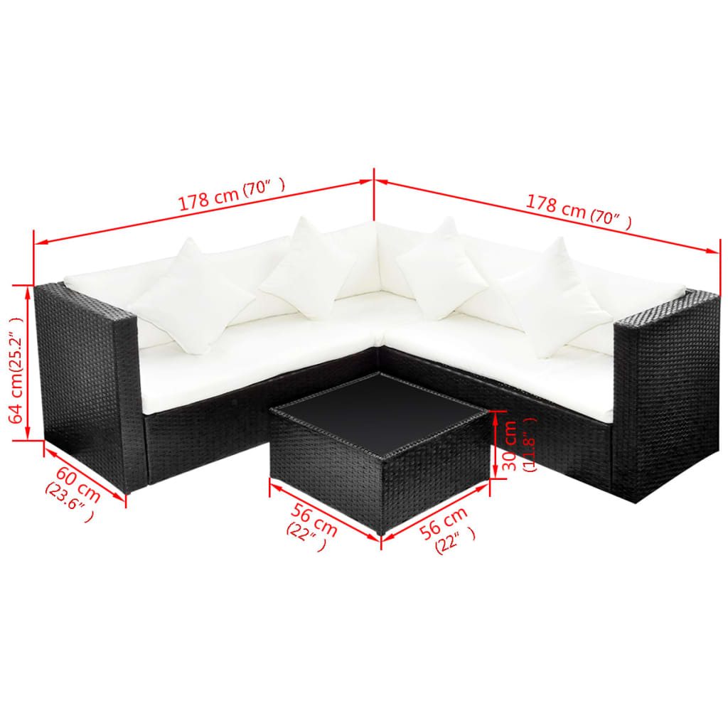 4-delige Loungeset met kussens poly rattan zwart is nu te koop bij PeponiXL, paradijselijk wonen!