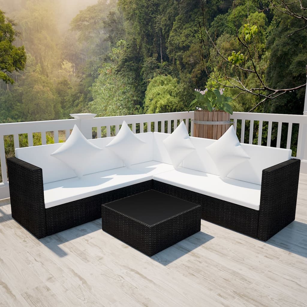 4-delige Loungeset met kussens poly rattan zwart is nu te koop bij PeponiXL, paradijselijk wonen!