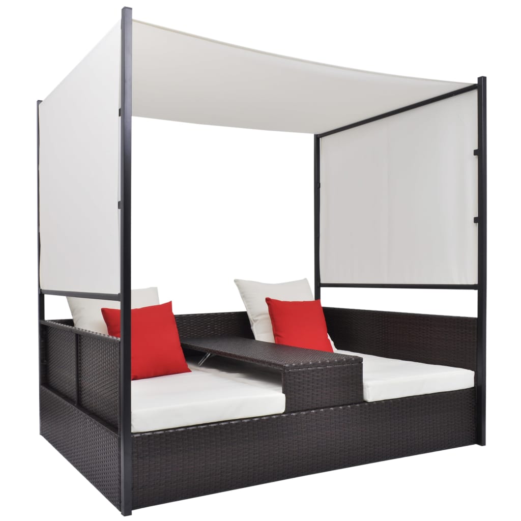 Tuinbed met luifel 190x130 cm poly rattan bruin is nu te koop bij PeponiXL, paradijselijk wonen!