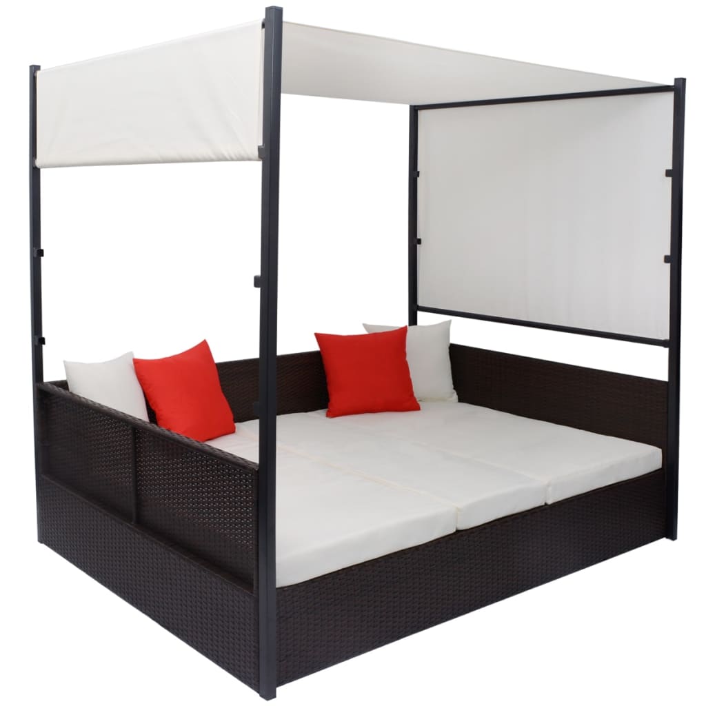Tuinbed met luifel 190x130 cm poly rattan bruin is nu te koop bij PeponiXL, paradijselijk wonen!