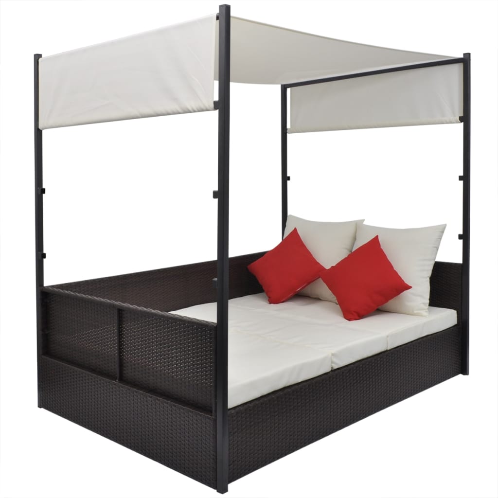 Tuinbed met luifel 190x130 cm poly rattan bruin is nu te koop bij PeponiXL, paradijselijk wonen!