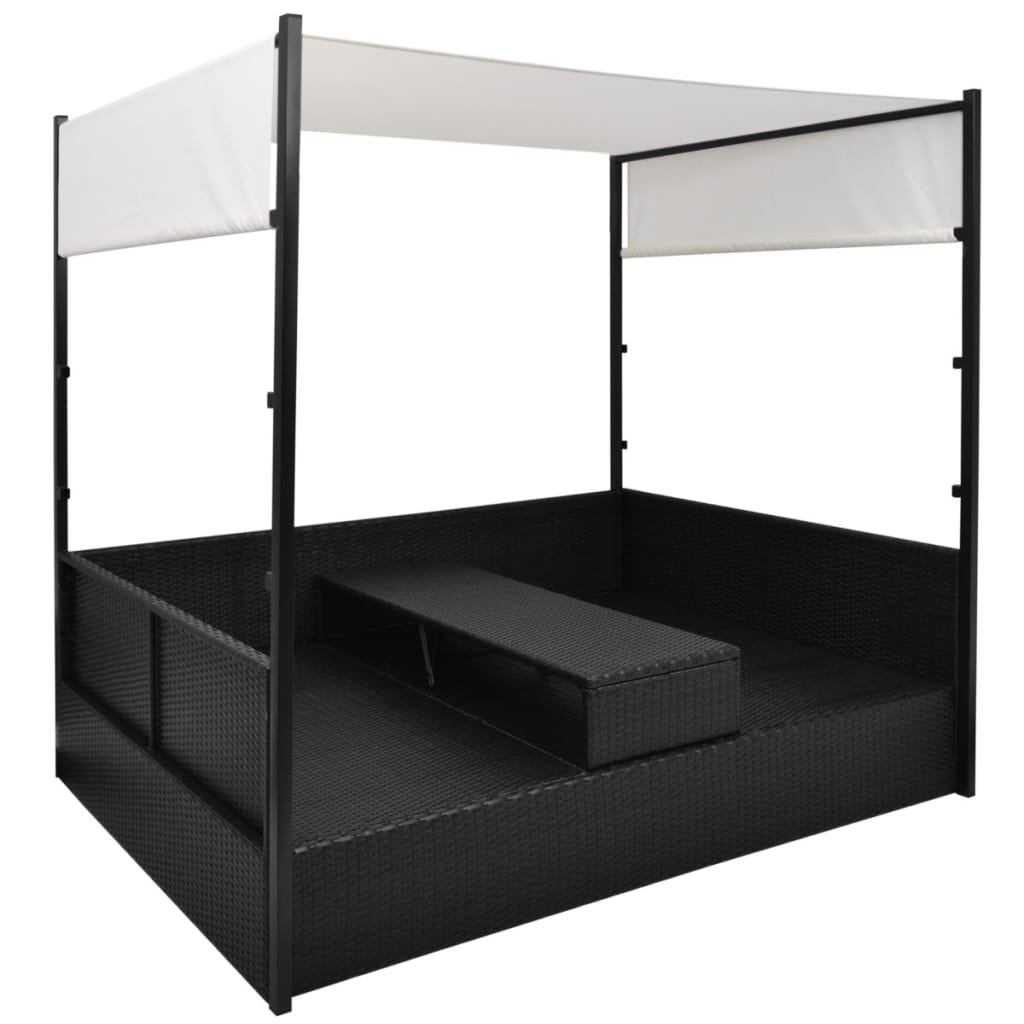 Tuinbed met luifel 190x130 cm poly rattan zwart is nu te koop bij PeponiXL, paradijselijk wonen!