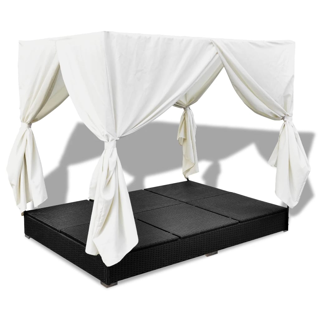 Loungebed met gordijnen poly rattan zwart is nu te koop bij PeponiXL, paradijselijk wonen!