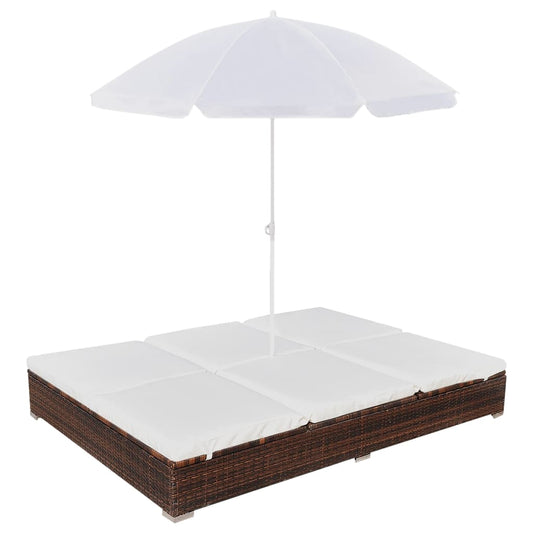 Loungebed met parasol poly rattan bruin is nu te koop bij PeponiXL, paradijselijk wonen!