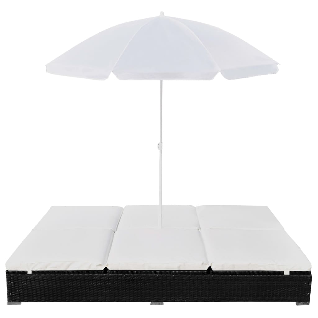 Loungebed met parasol poly rattan zwart is nu te koop bij PeponiXL, paradijselijk wonen!