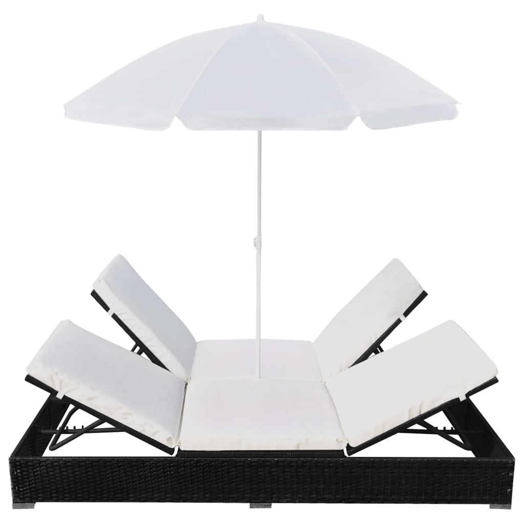 Loungebed met parasol poly rattan zwart is nu te koop bij PeponiXL, paradijselijk wonen!