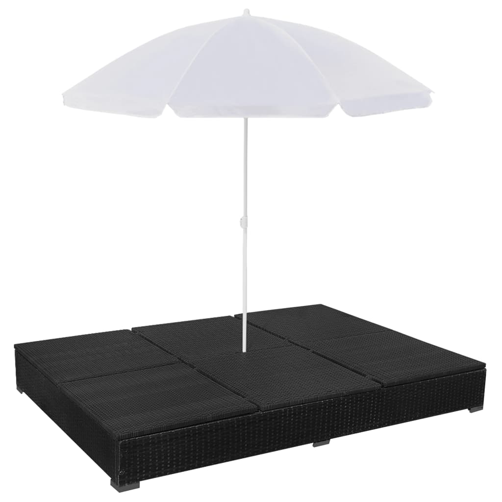 Loungebed met parasol poly rattan zwart is nu te koop bij PeponiXL, paradijselijk wonen!