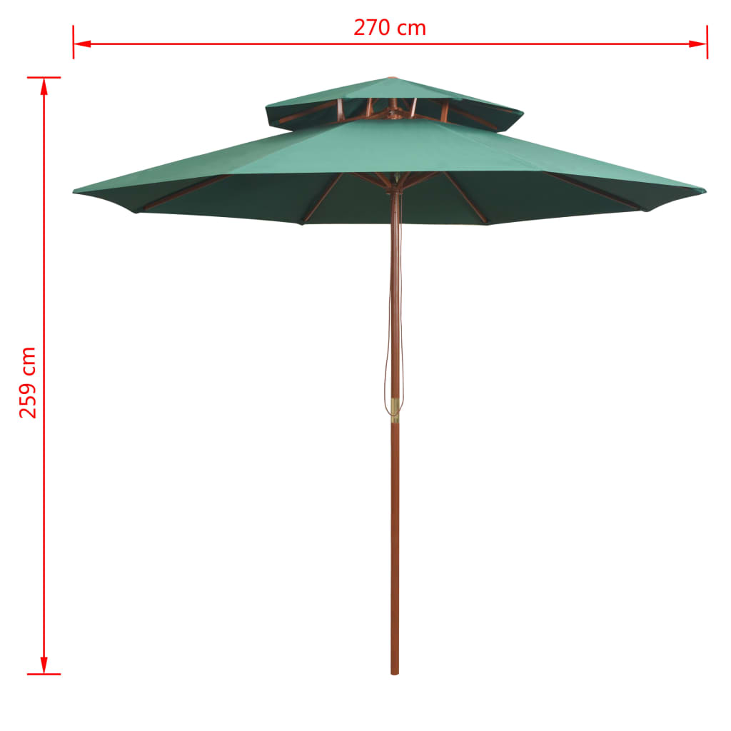 Dubbeldekker parasol 270x270 cm houten paal groen is nu te koop bij PeponiXL, paradijselijk wonen!
