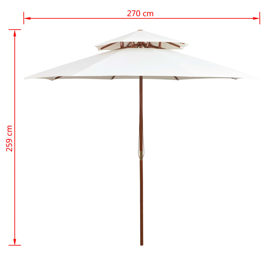 Dubbeldekker parasol 270x270 cm houten paal crèmewit is nu te koop bij PeponiXL, paradijselijk wonen!