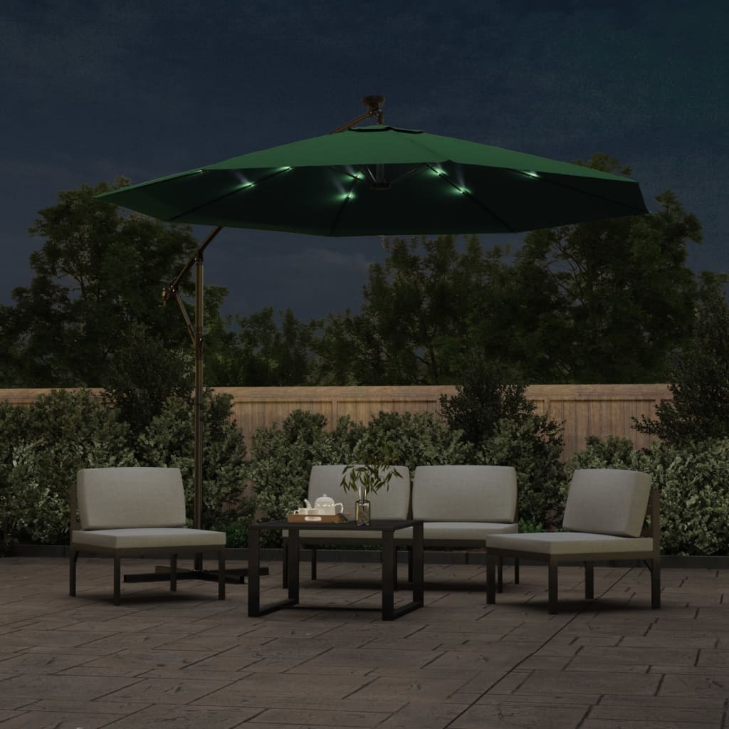 Zweefparasol met LED-verlichting en metalen paal 300 cm groen is nu te koop bij PeponiXL, paradijselijk wonen!