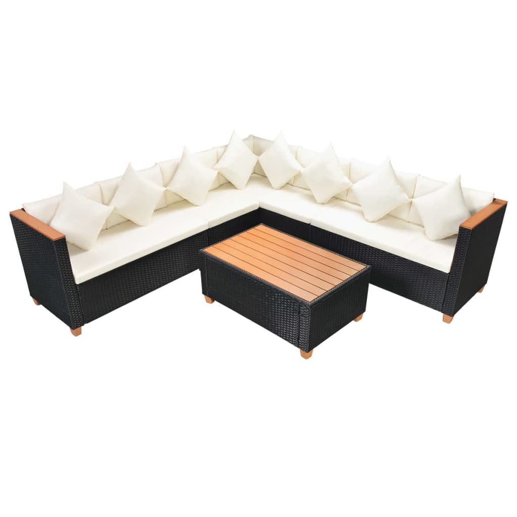 5-delige Loungeset met kussens poly rattan zwart is nu te koop bij PeponiXL, paradijselijk wonen!