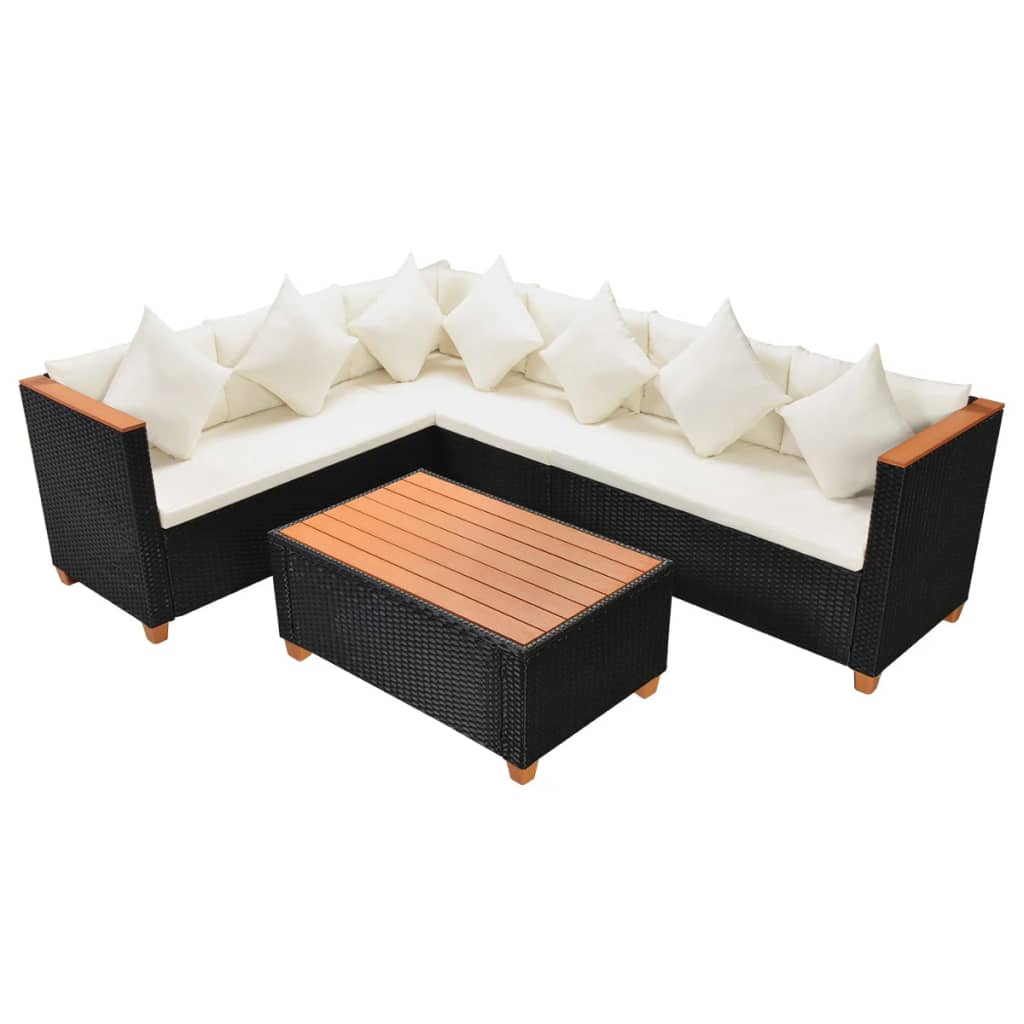 4-delige Loungeset met kussens poly rattan zwart is nu te koop bij PeponiXL, paradijselijk wonen!