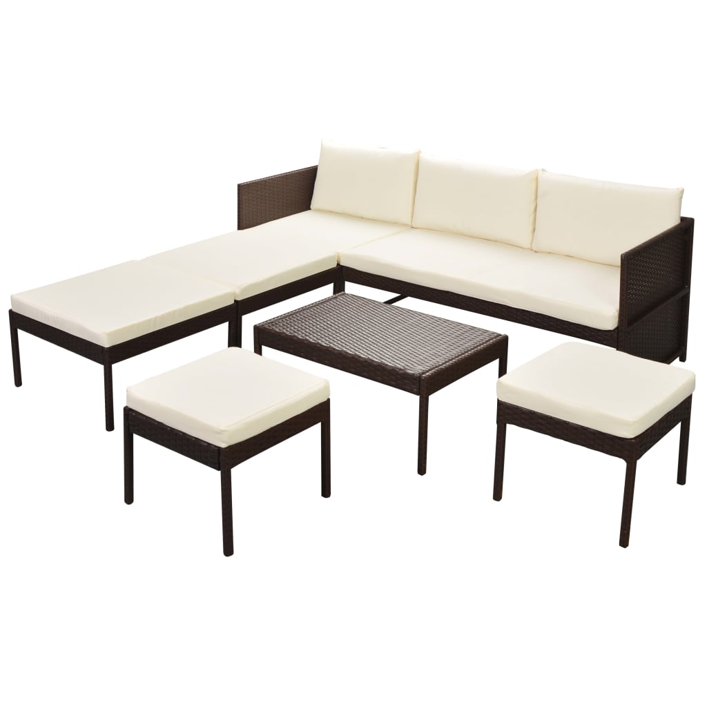 6-delige Loungeset met kussens poly rattan bruin is nu te koop bij PeponiXL, paradijselijk wonen!