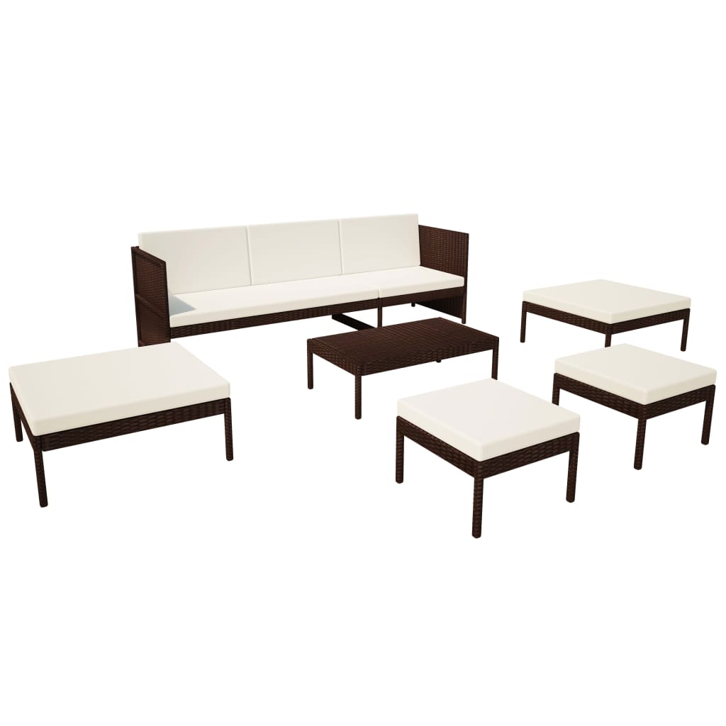 6-delige Loungeset met kussens poly rattan bruin is nu te koop bij PeponiXL, paradijselijk wonen!