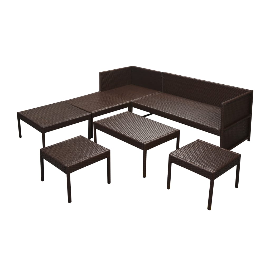 6-delige Loungeset met kussens poly rattan bruin is nu te koop bij PeponiXL, paradijselijk wonen!