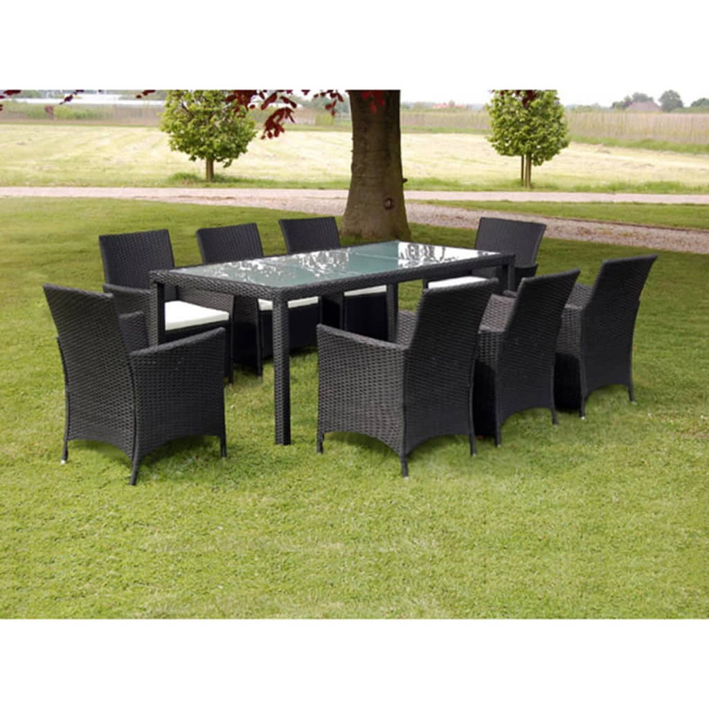 9-delige Tuinset met kussens poly rattan zwart is nu te koop bij PeponiXL, paradijselijk wonen!
