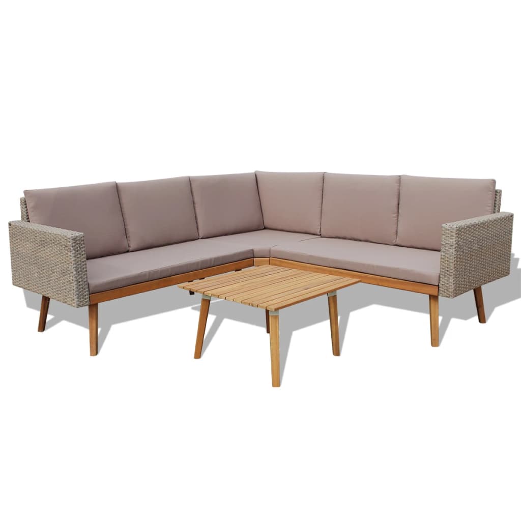 4-delige Loungeset met kussens poly rattan grijs is nu te koop bij PeponiXL, paradijselijk wonen!