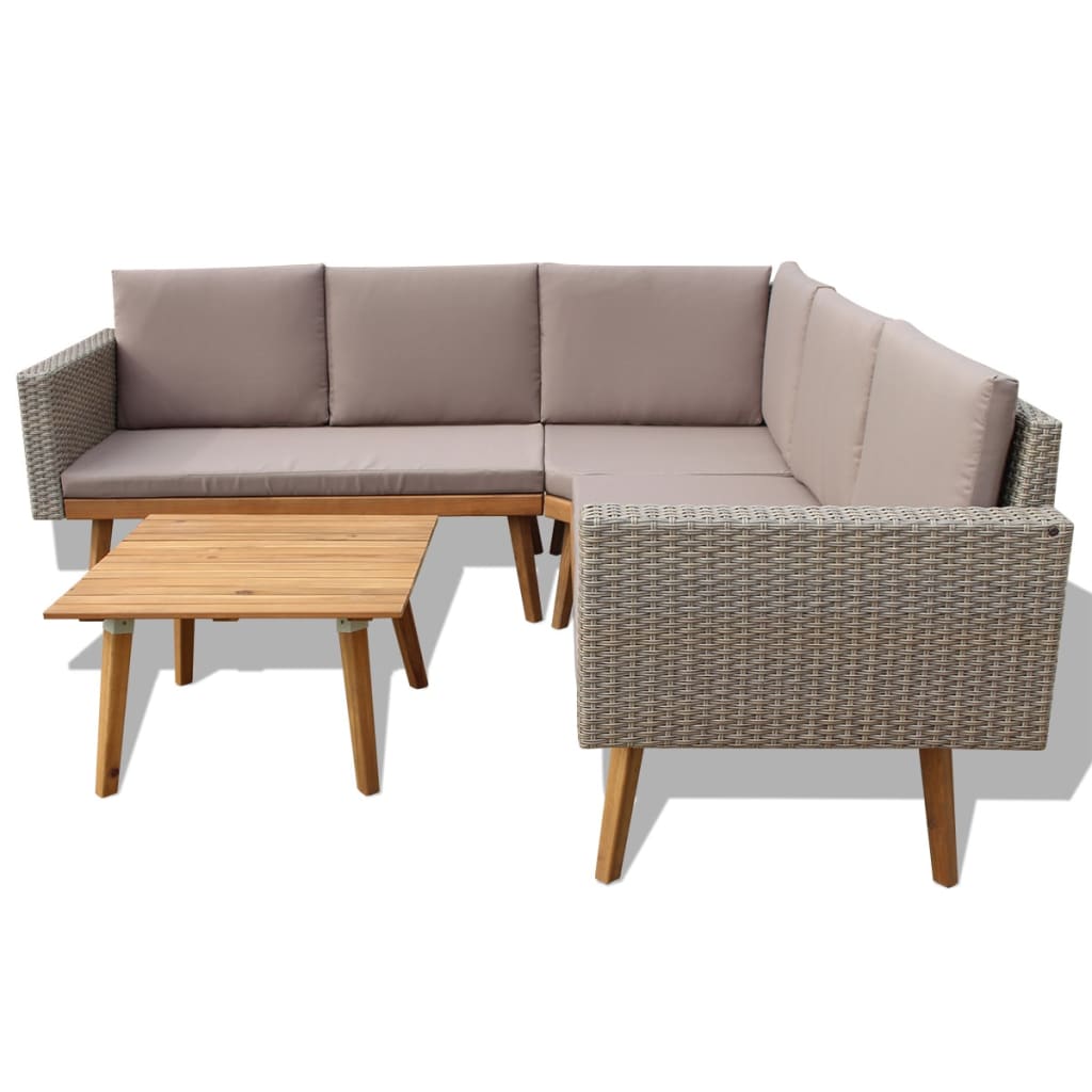 4-delige Loungeset met kussens poly rattan grijs is nu te koop bij PeponiXL, paradijselijk wonen!