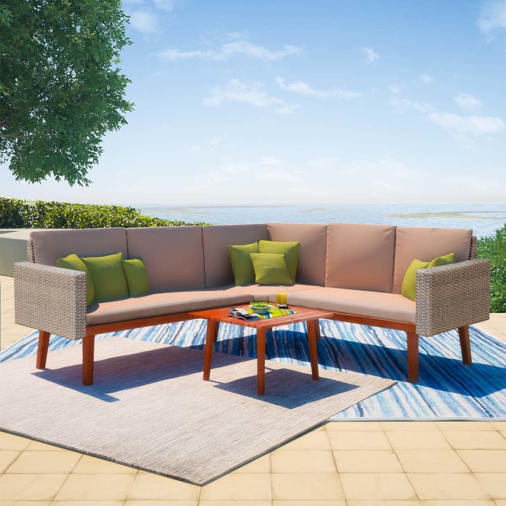 4-delige Loungeset met kussens poly rattan grijs is nu te koop bij PeponiXL, paradijselijk wonen!