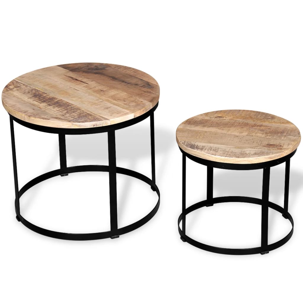 2-delige Salontafelset rond 40/50 cm ruw mangohout is nu te koop bij PeponiXL, paradijselijk wonen!