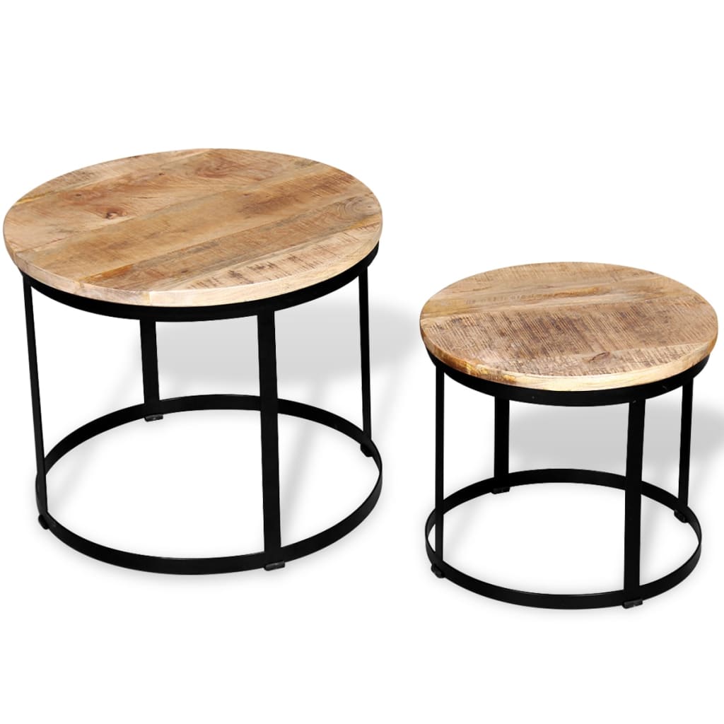 2-delige Salontafelset rond 40/50 cm ruw mangohout is nu te koop bij PeponiXL, paradijselijk wonen!