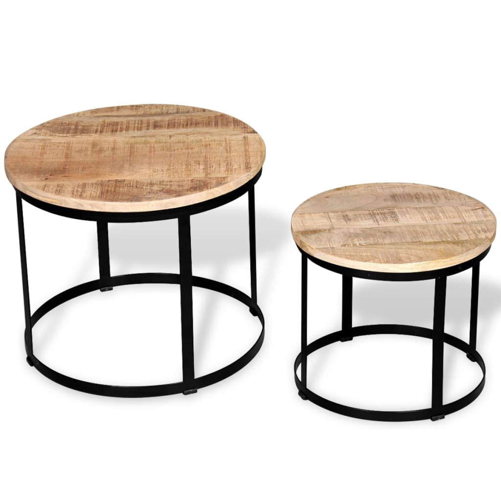 2-delige Salontafelset rond 40/50 cm ruw mangohout is nu te koop bij PeponiXL, paradijselijk wonen!