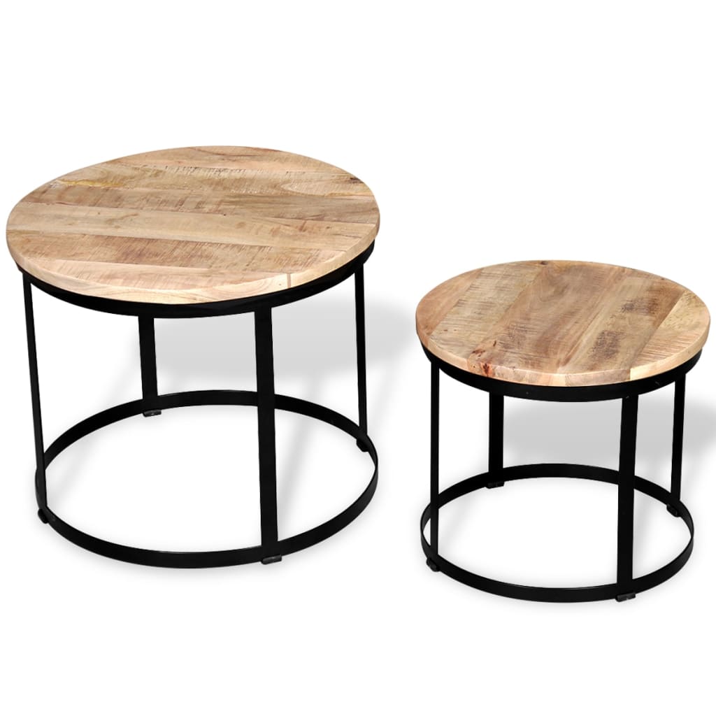 2-delige Salontafelset rond 40/50 cm ruw mangohout is nu te koop bij PeponiXL, paradijselijk wonen!