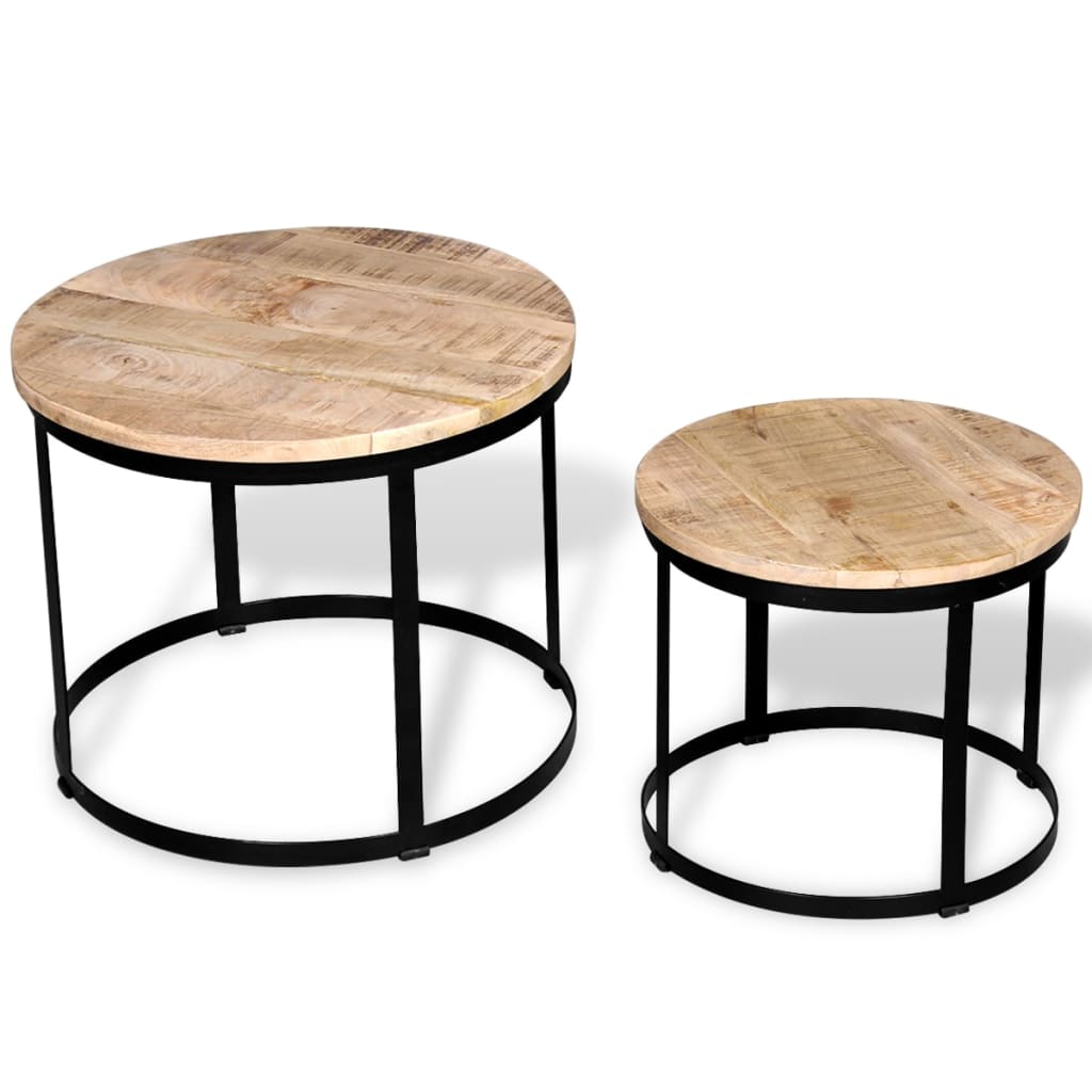 2-delige Salontafelset rond 40/50 cm ruw mangohout is nu te koop bij PeponiXL, paradijselijk wonen!