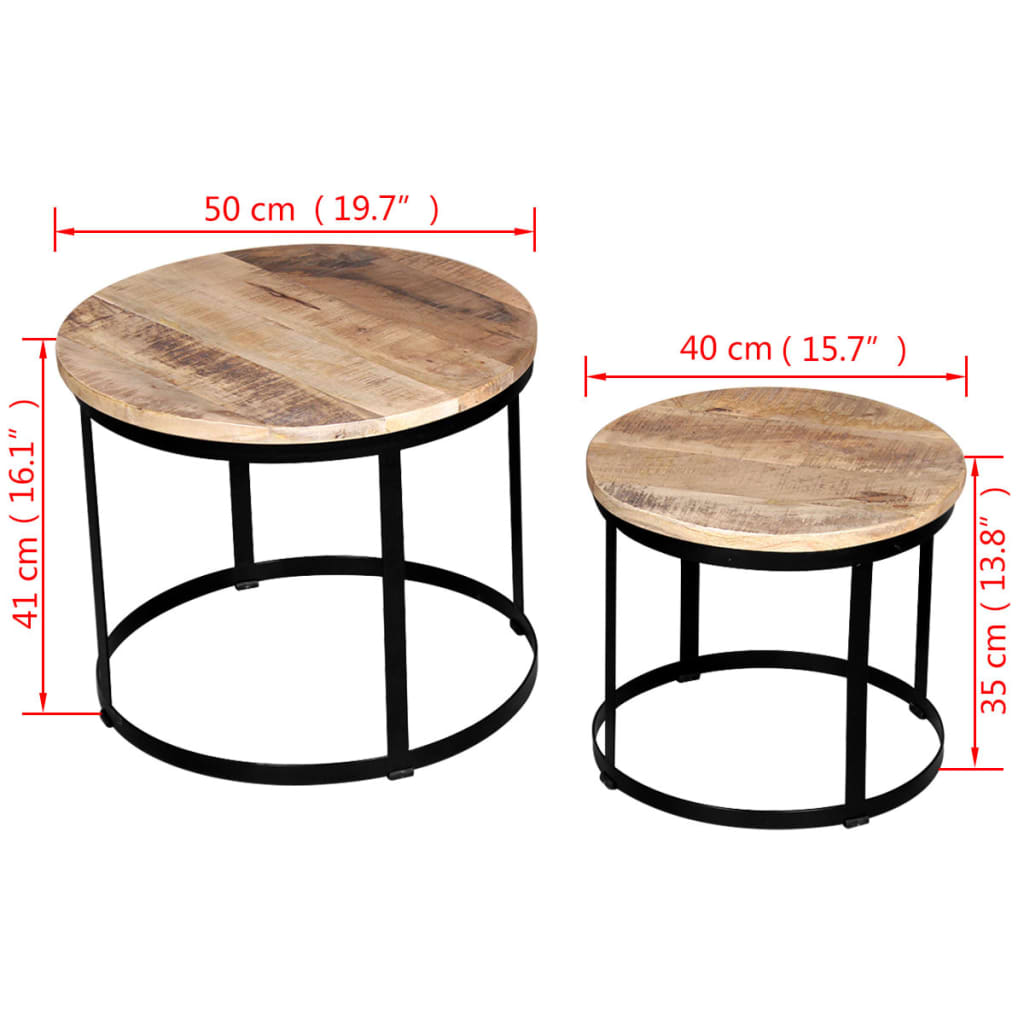2-delige Salontafelset rond 40/50 cm ruw mangohout is nu te koop bij PeponiXL, paradijselijk wonen!
