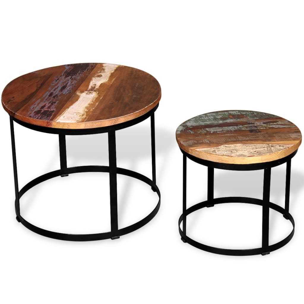 2-delige Salontafelset rond 40/50 cm massief gerecycled hout is nu te koop bij PeponiXL, paradijselijk wonen!