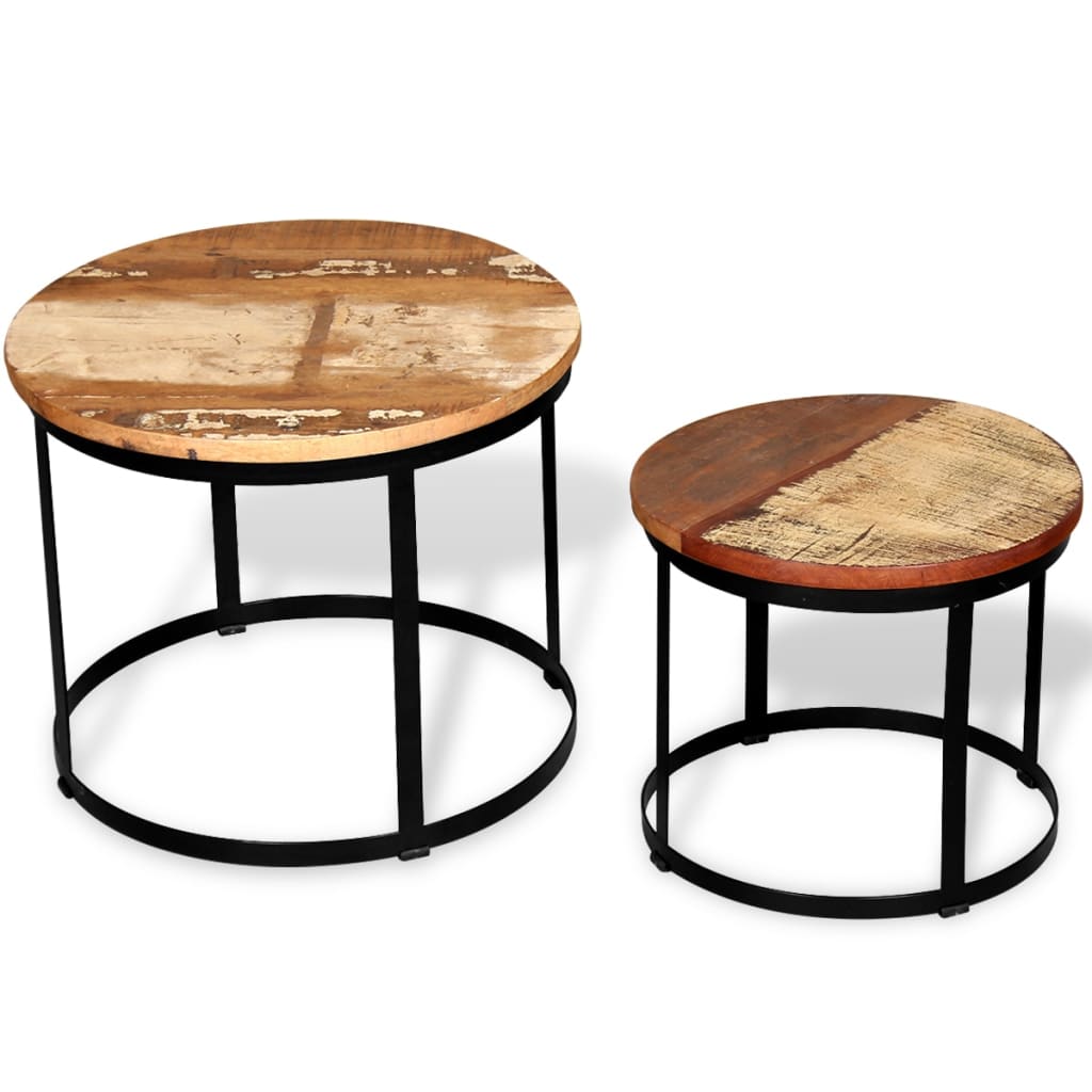 2-delige Salontafelset rond 40/50 cm massief gerecycled hout is nu te koop bij PeponiXL, paradijselijk wonen!