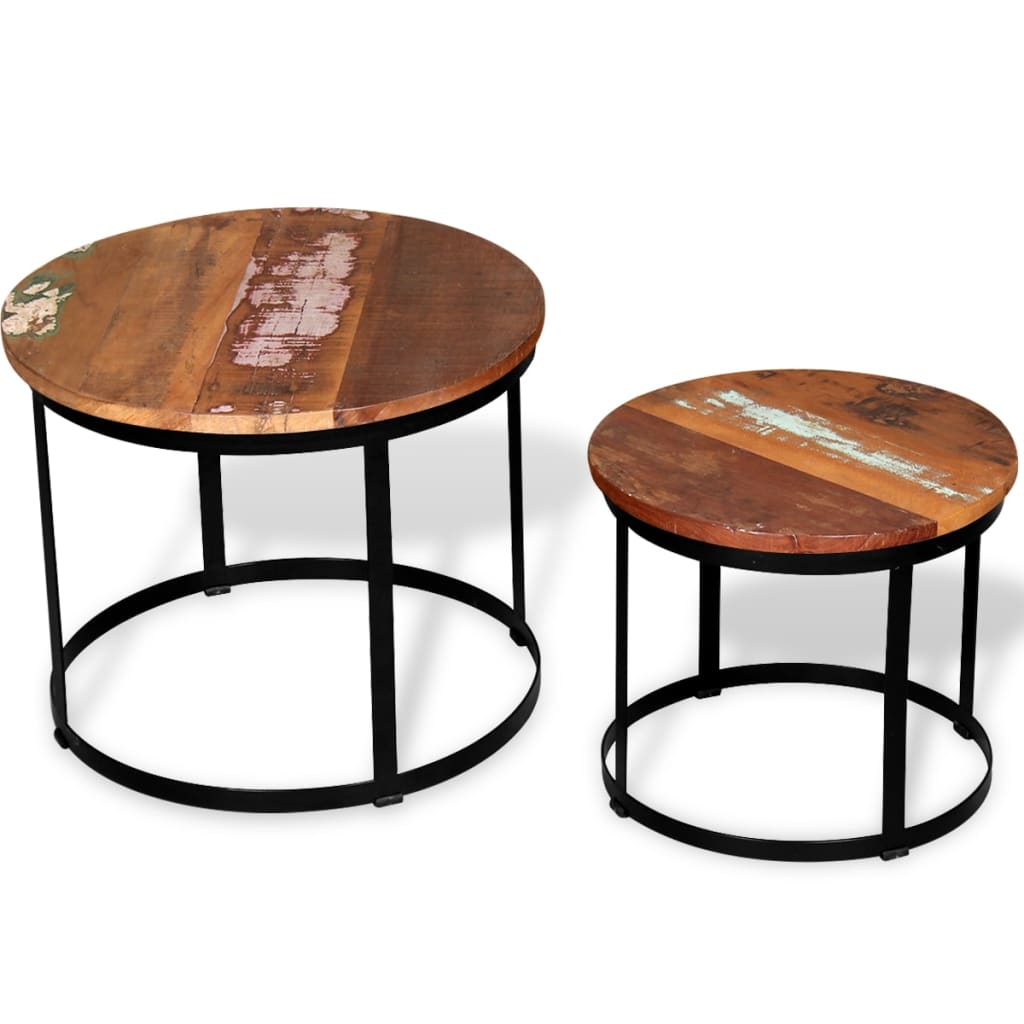 2-delige Salontafelset rond 40/50 cm massief gerecycled hout is nu te koop bij PeponiXL, paradijselijk wonen!