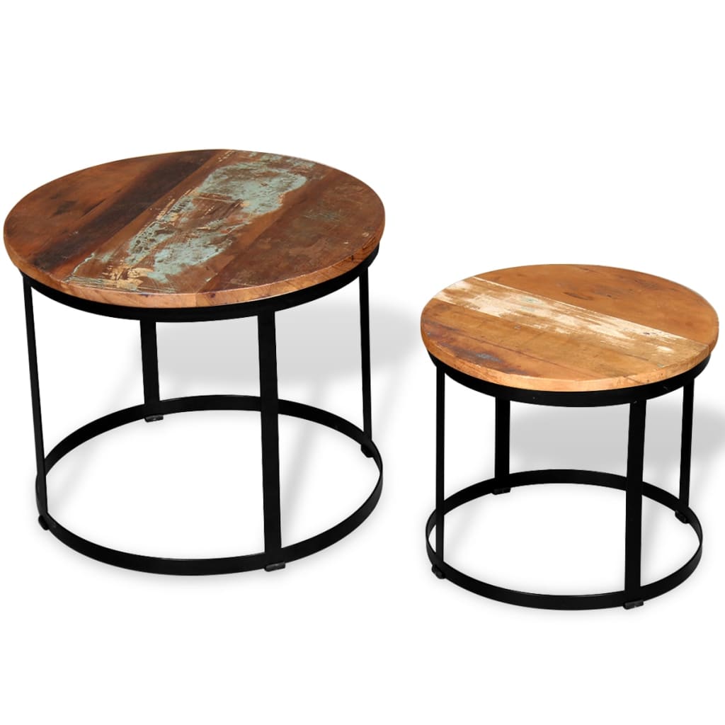 2-delige Salontafelset rond 40/50 cm massief gerecycled hout is nu te koop bij PeponiXL, paradijselijk wonen!