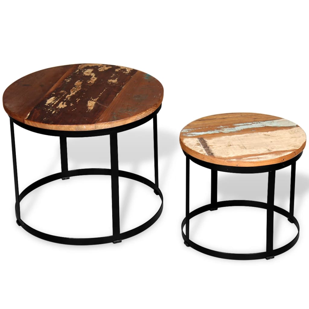 2-delige Salontafelset rond 40/50 cm massief gerecycled hout is nu te koop bij PeponiXL, paradijselijk wonen!