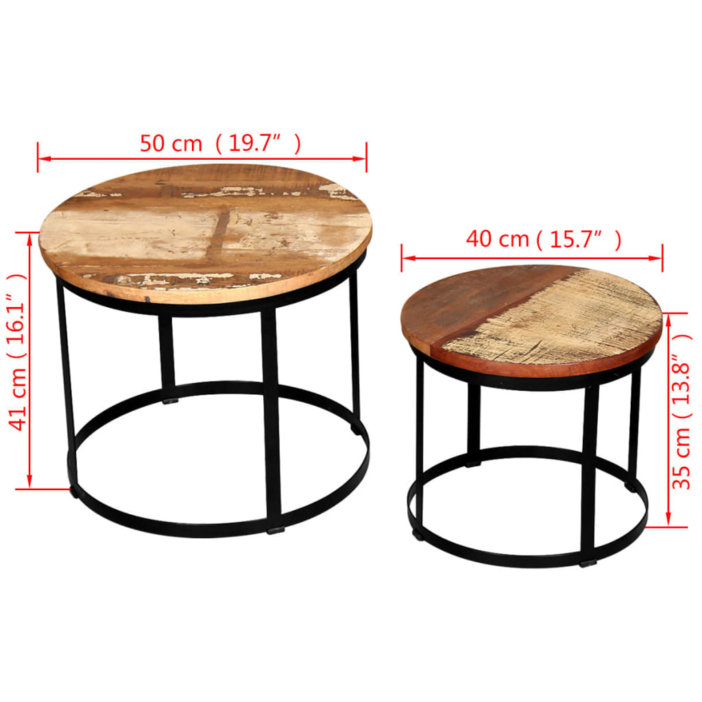 2-delige Salontafelset rond 40/50 cm massief gerecycled hout is nu te koop bij PeponiXL, paradijselijk wonen!