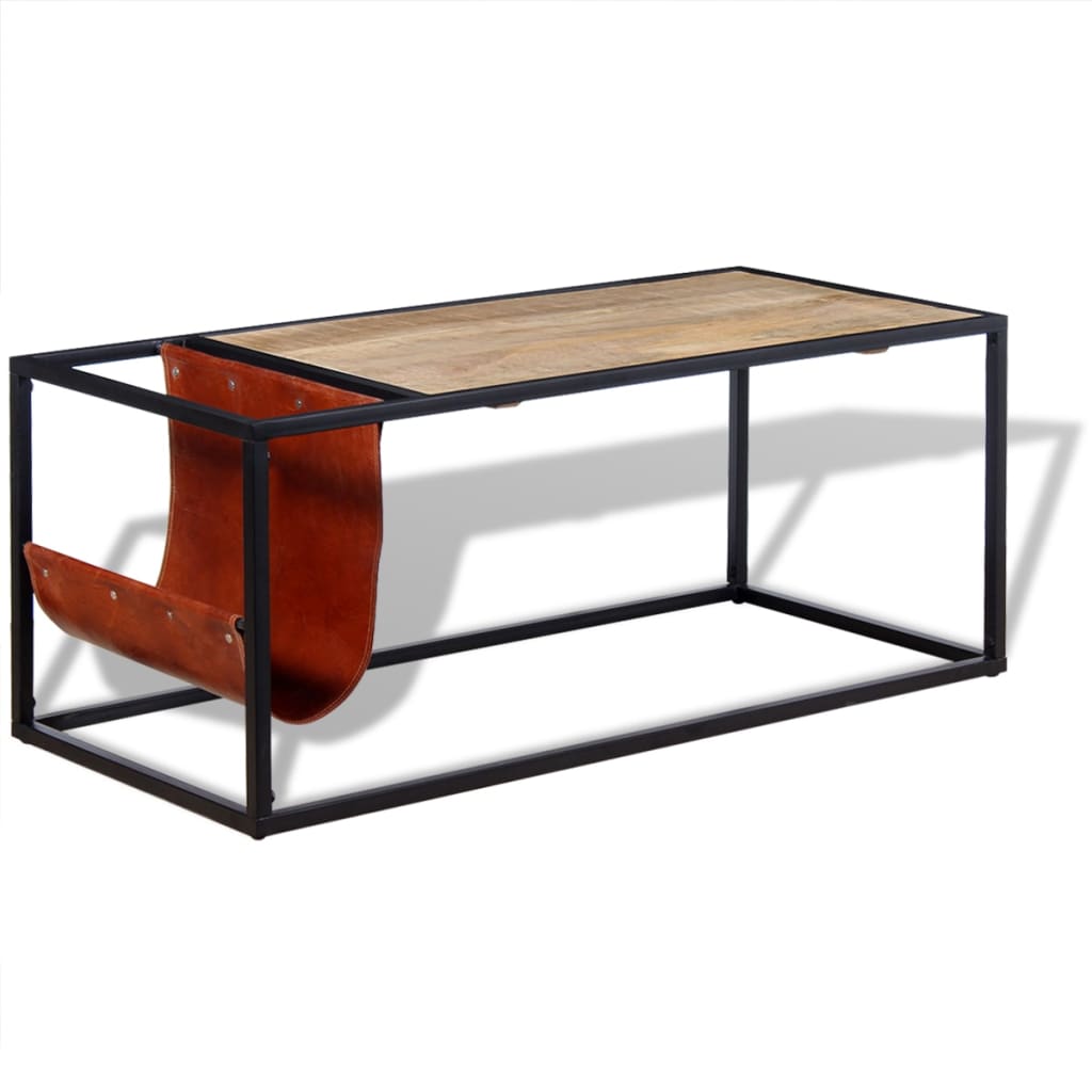 Salontafel met echt lederen tijdschriftenhouder 110x50x45 cm is nu te koop bij PeponiXL, paradijselijk wonen!