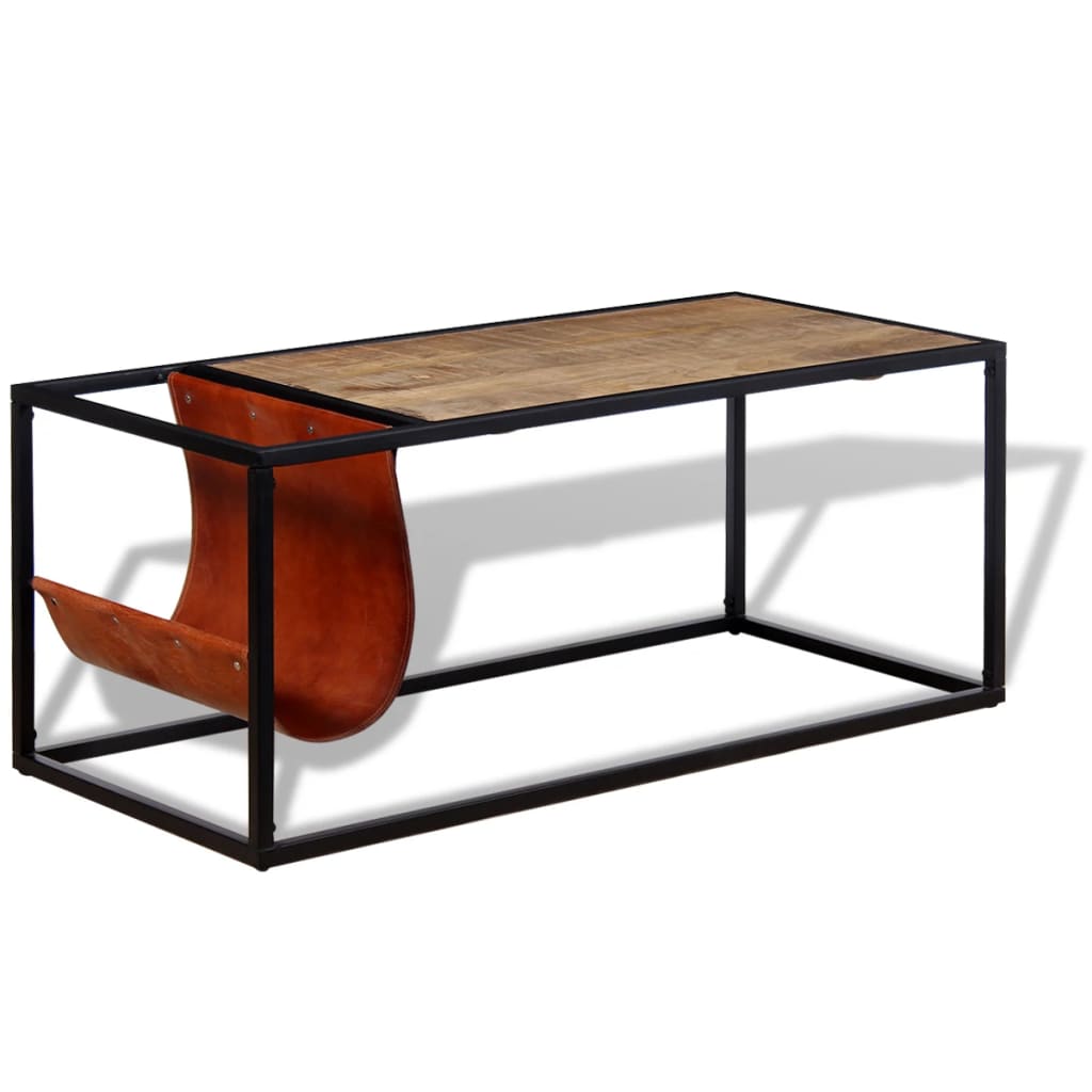 Salontafel met echt lederen tijdschriftenhouder 110x50x45 cm is nu te koop bij PeponiXL, paradijselijk wonen!