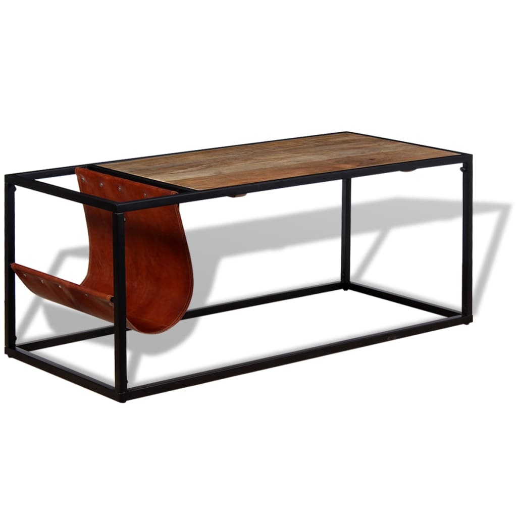 Salontafel met echt lederen tijdschriftenhouder 110x50x45 cm is nu te koop bij PeponiXL, paradijselijk wonen!