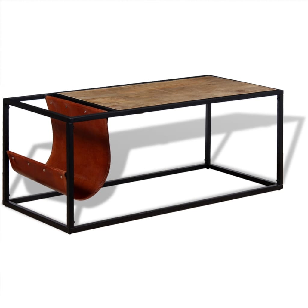 Salontafel met echt lederen tijdschriftenhouder 110x50x45 cm is nu te koop bij PeponiXL, paradijselijk wonen!