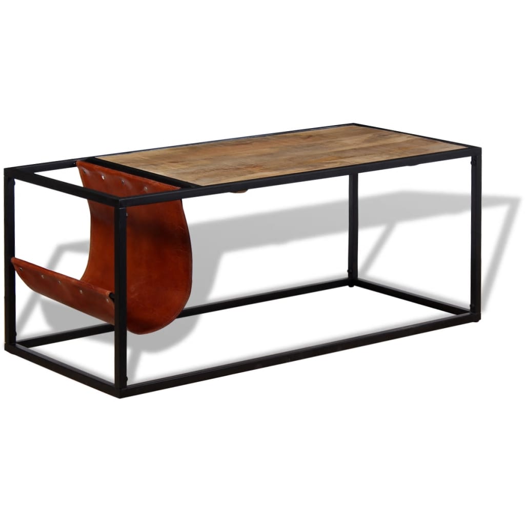 Salontafel met echt lederen tijdschriftenhouder 110x50x45 cm is nu te koop bij PeponiXL, paradijselijk wonen!