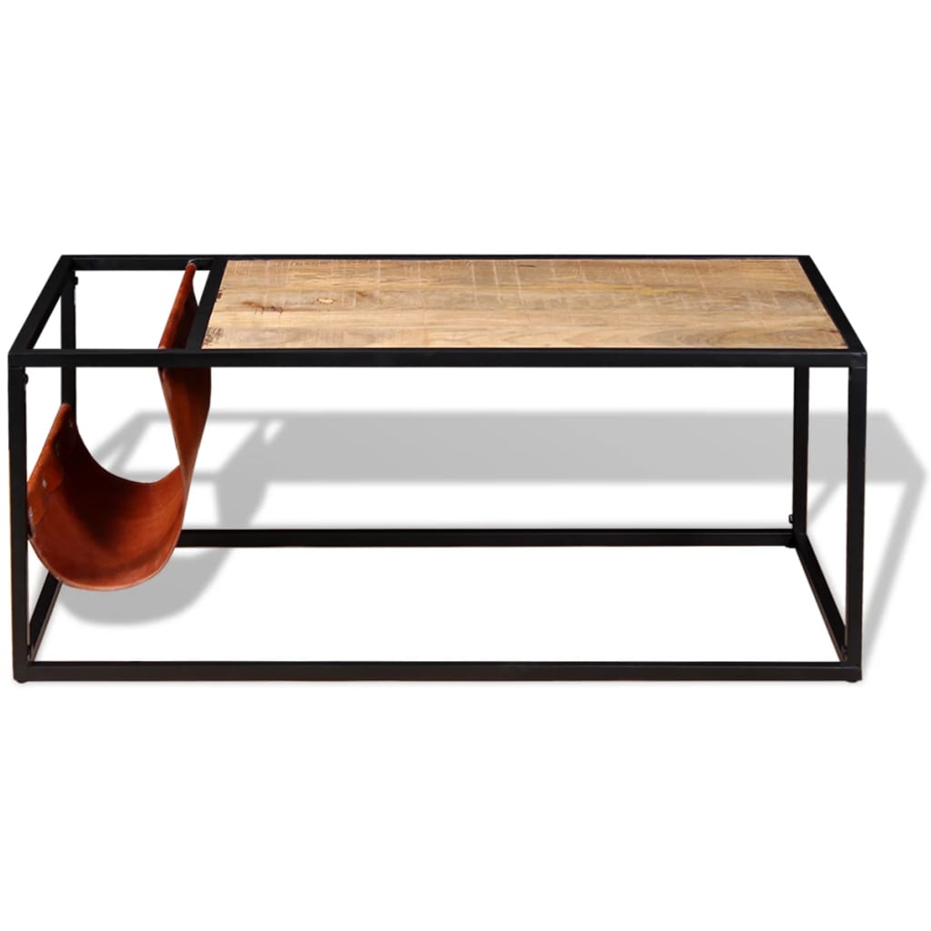 Salontafel met echt lederen tijdschriftenhouder 110x50x45 cm is nu te koop bij PeponiXL, paradijselijk wonen!