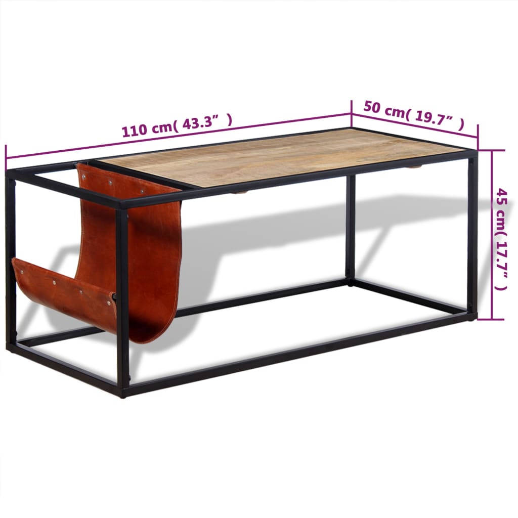 Salontafel met echt lederen tijdschriftenhouder 110x50x45 cm is nu te koop bij PeponiXL, paradijselijk wonen!