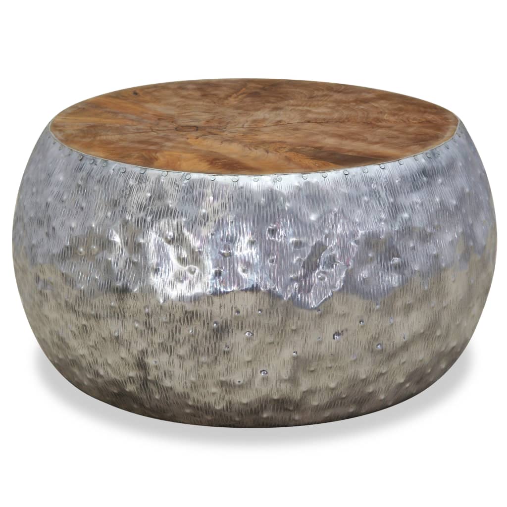Salontafel 60x60x30 cm aluminium teakhout is nu te koop bij PeponiXL, paradijselijk wonen!