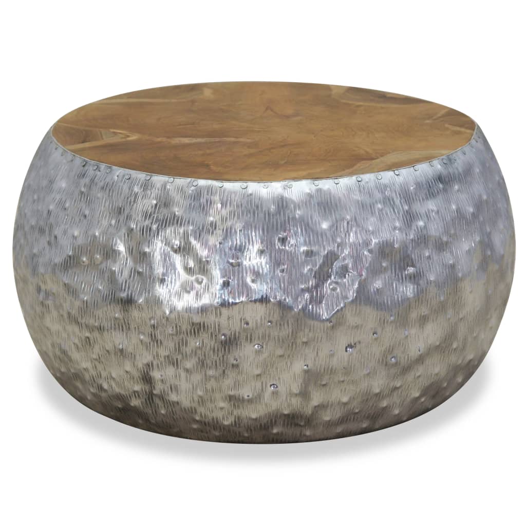 Salontafel 60x60x30 cm aluminium teakhout is nu te koop bij PeponiXL, paradijselijk wonen!