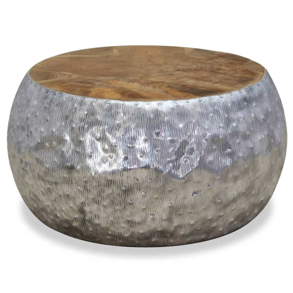 Salontafel 60x60x30 cm aluminium teakhout is nu te koop bij PeponiXL, paradijselijk wonen!